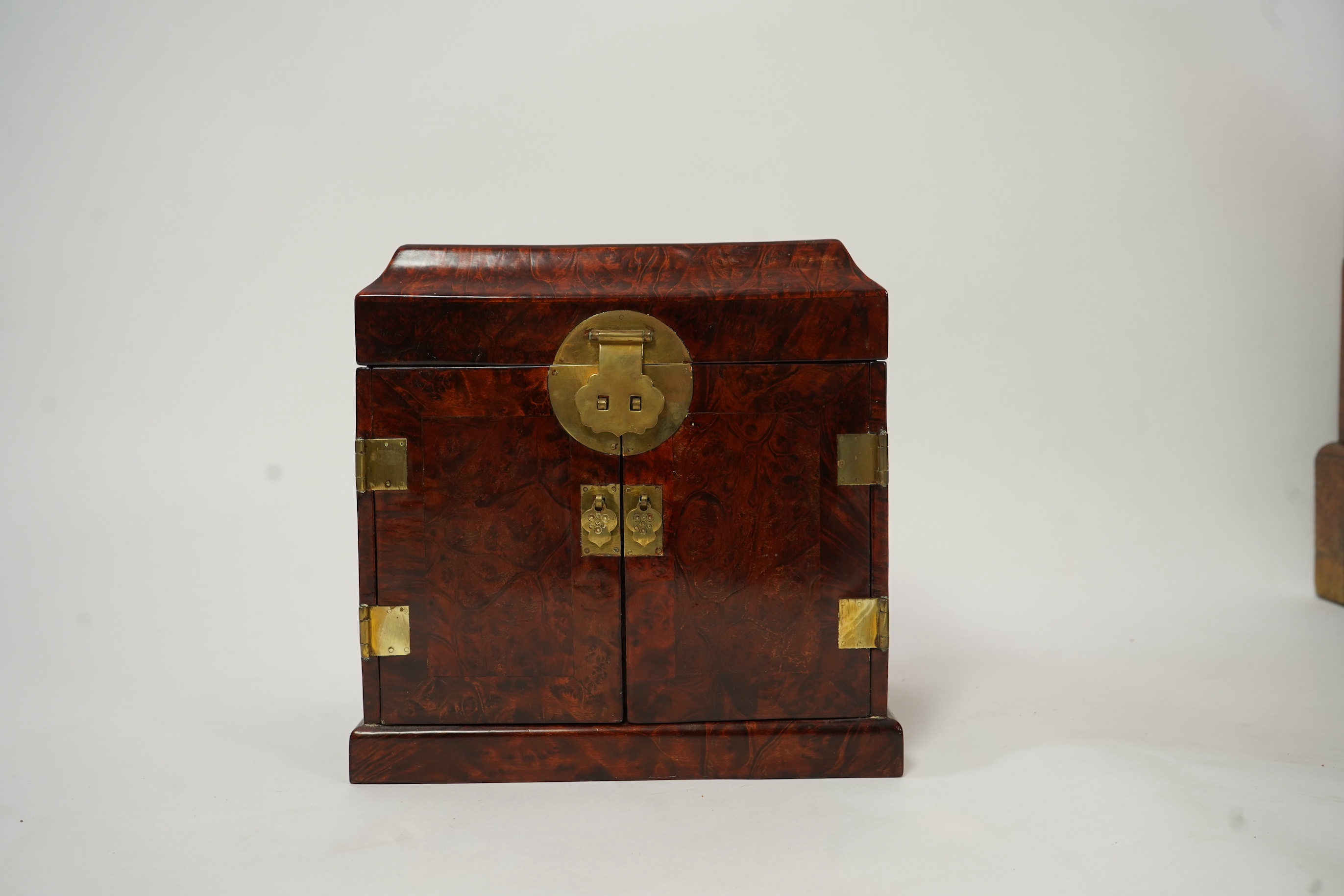 A Chinese burrwood scholar's cabinet, 19th century
